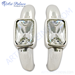 将图像加载到图库查看器中， Silver hoop earrings with sparkling cubic zirconia stones, perfect for daily wear and gifting.
