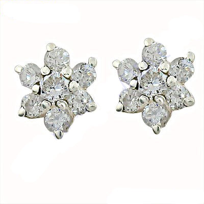 Silver Flower Stud Earrings | Cubic Zirconia | Women's Jewelry