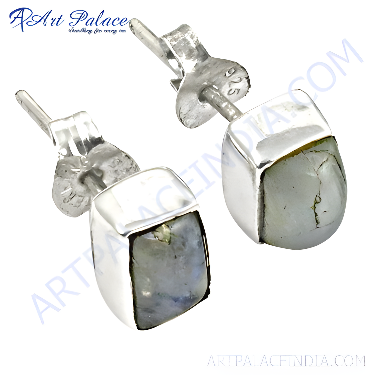 925 sterling silver moonstone stud earrings for women, featuring a square moonstone gemstone with a silver setting