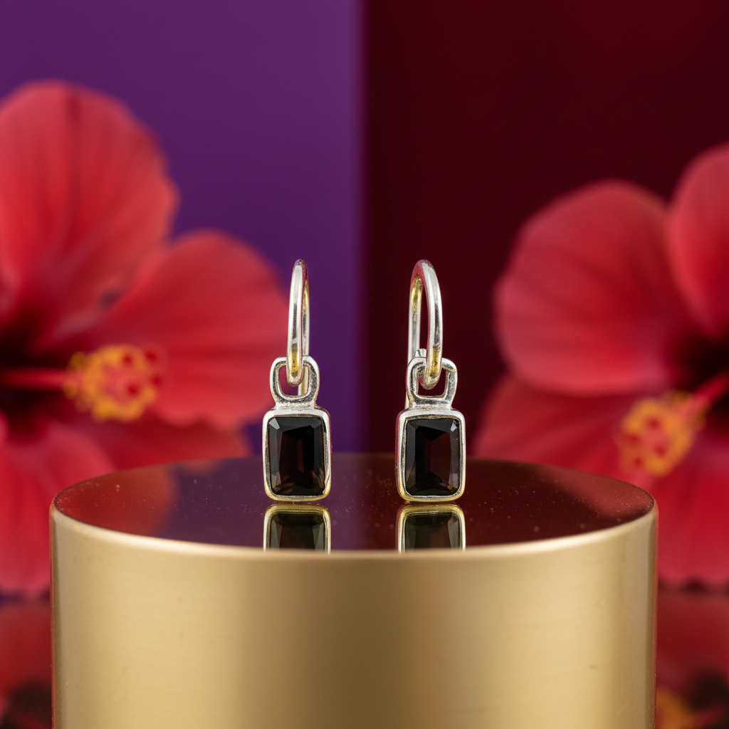 925纯银黑色宝石水滴耳环，女士款 | 礼品首饰