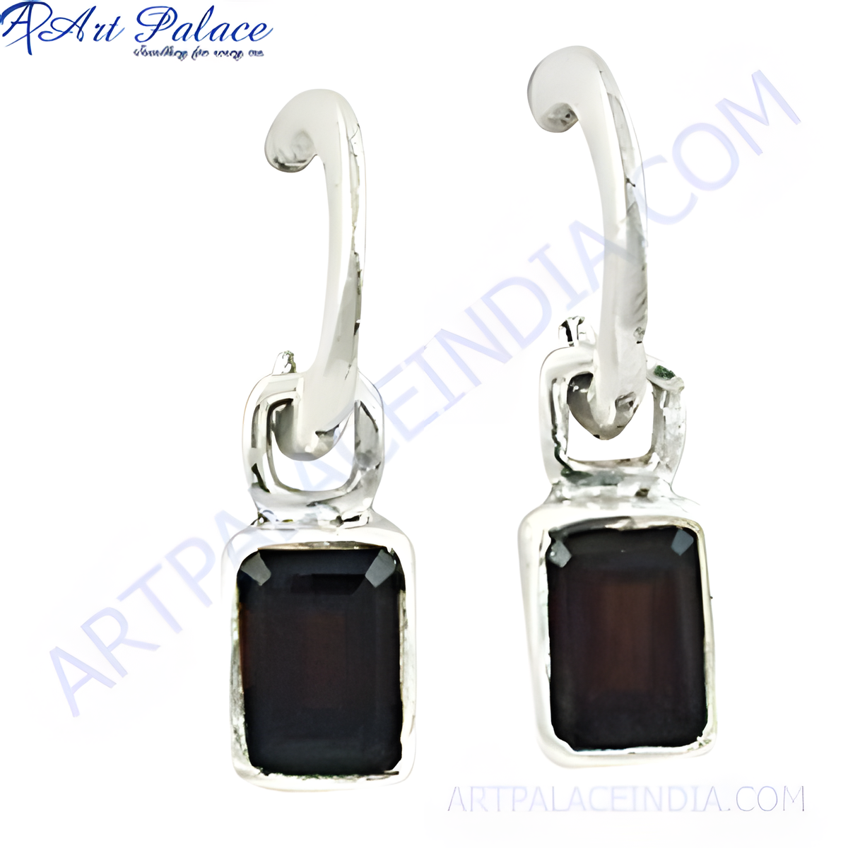 925 sterling silver drop earrings with a black rectangular stone, showcasing a modern design, ideal for women's jewelry