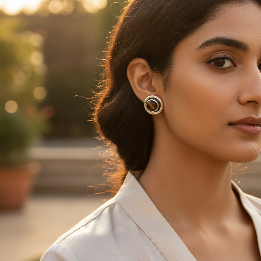 925 Silver Tiger Eye Stud Earrings | Gemstone Jewelry for Women