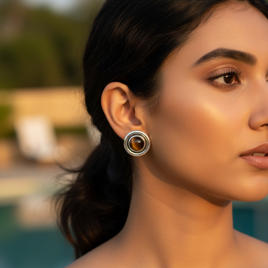 925 Silver Tiger Eye Stud Earrings | Gemstone Jewelry for Women