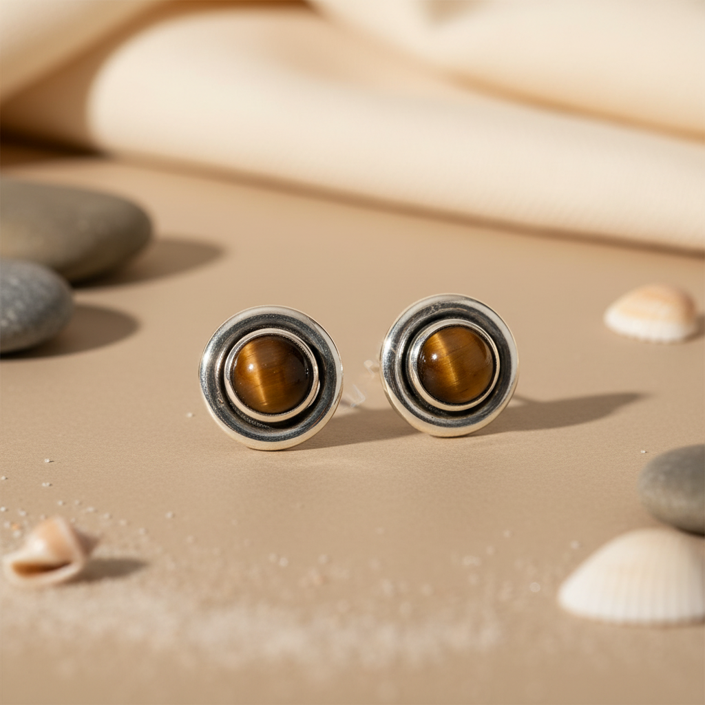 925 Silver Tiger Eye Stud Earrings | Gemstone Jewelry for Women
