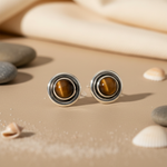 将图像加载到图库查看器中， 925 Silver Tiger Eye Stud Earrings | Gemstone Jewelry for Women
