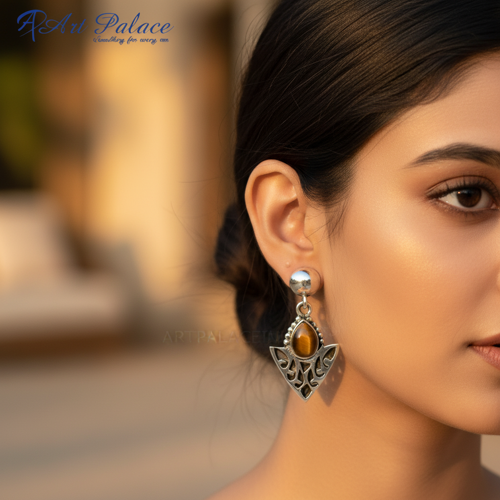 925纯银虎眼石耳环（女士款）| 垂坠耳环