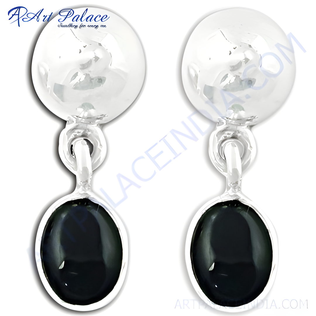 925 sterling silver drop earrings with black onyx gemstone. Elegant and sophisticated design for women.