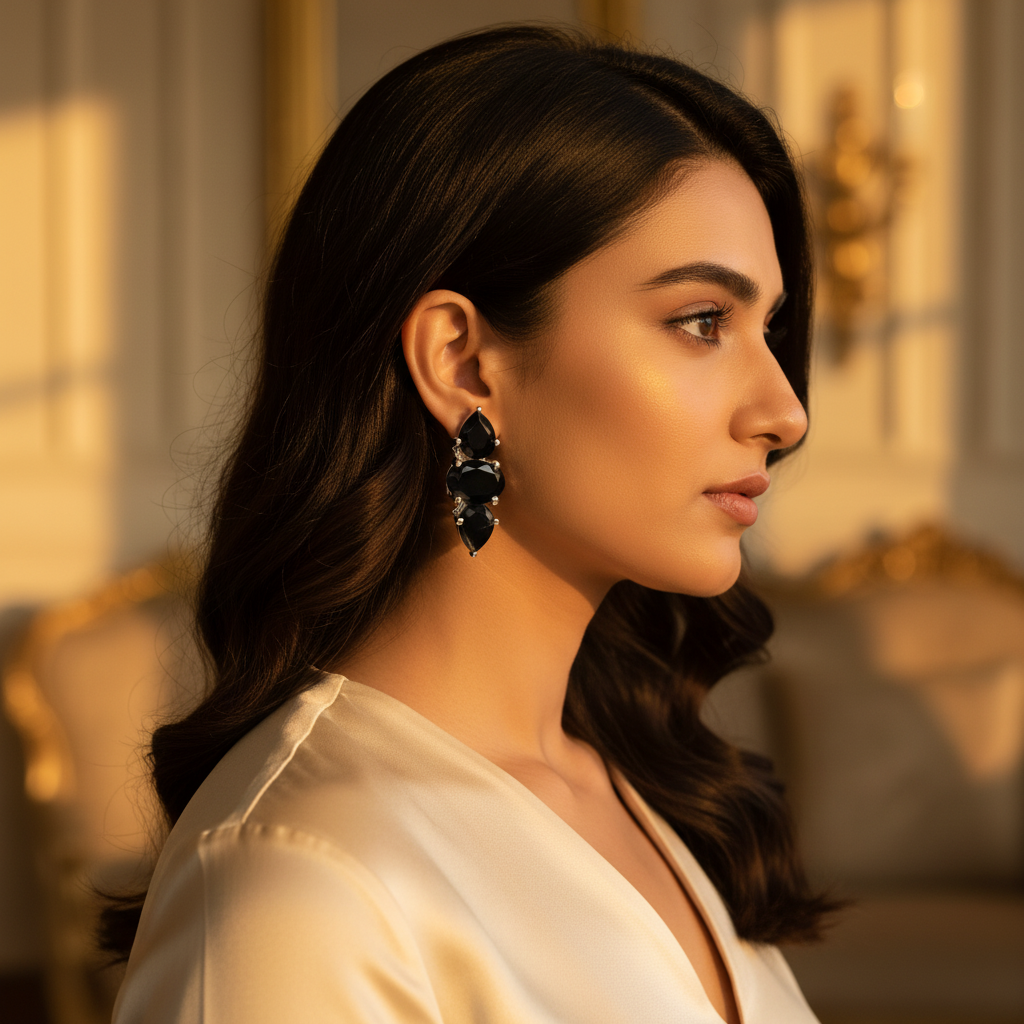 Black Onyx Teardrop Earrings in Silver | For Women | Gift