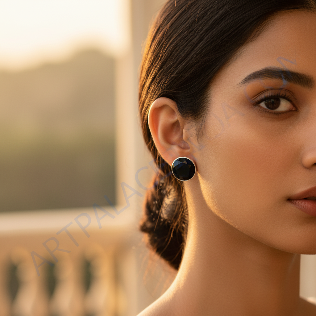 Silver Black Onyx Stud Earrings for Women | Daily Wear Jewelry