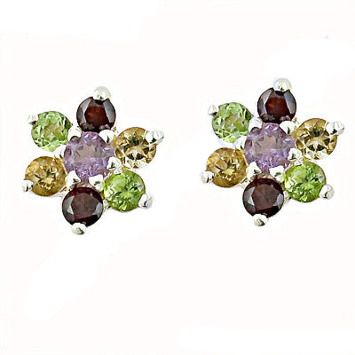 Gemstone Flower Stud Earrings | 925 Silver | Women's Jewelry