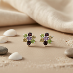 将图像加载到图库查看器中， Gemstone Flower Stud Earrings | 925 Silver | Women's Jewelry
