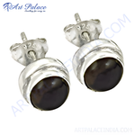 Load image into Gallery viewer, 925 sterling silver stud earrings with round black pearl gemstones, perfect for women.
