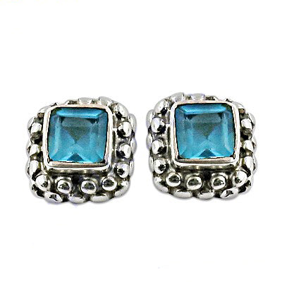 925 Silver Blue Topaz Stud Earrings for Women | Daily Wear Gift
