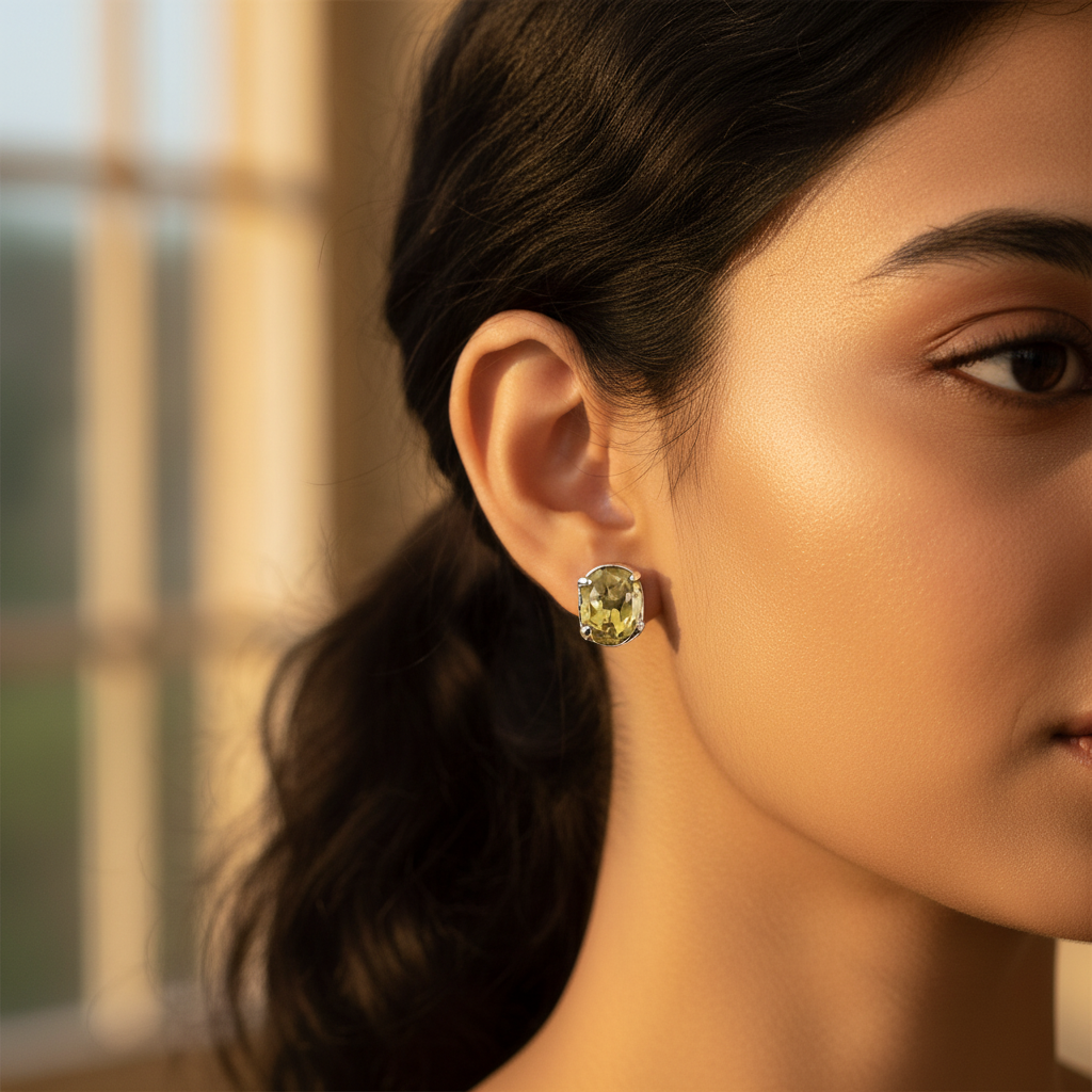 Yellow Citrine Stud Earrings in Sterling Silver | For Women