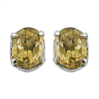 Yellow Citrine Stud Earrings in Sterling Silver | For Women