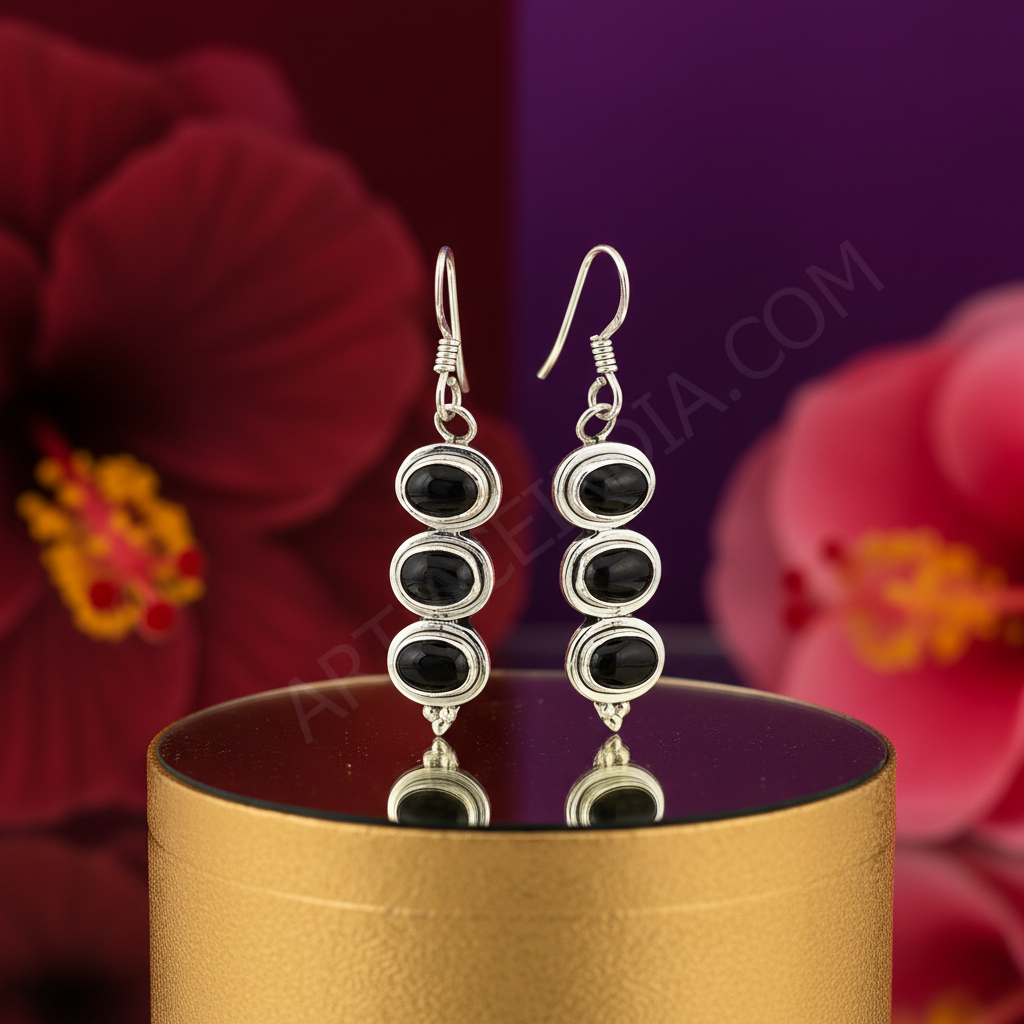 925 silver black onyx drop earrings for women | gemstone jewelry