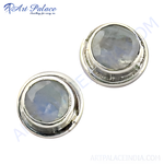 Load image into Gallery viewer, 925 sterling silver stud earrings featuring round, iridescent moonstone gemstones
