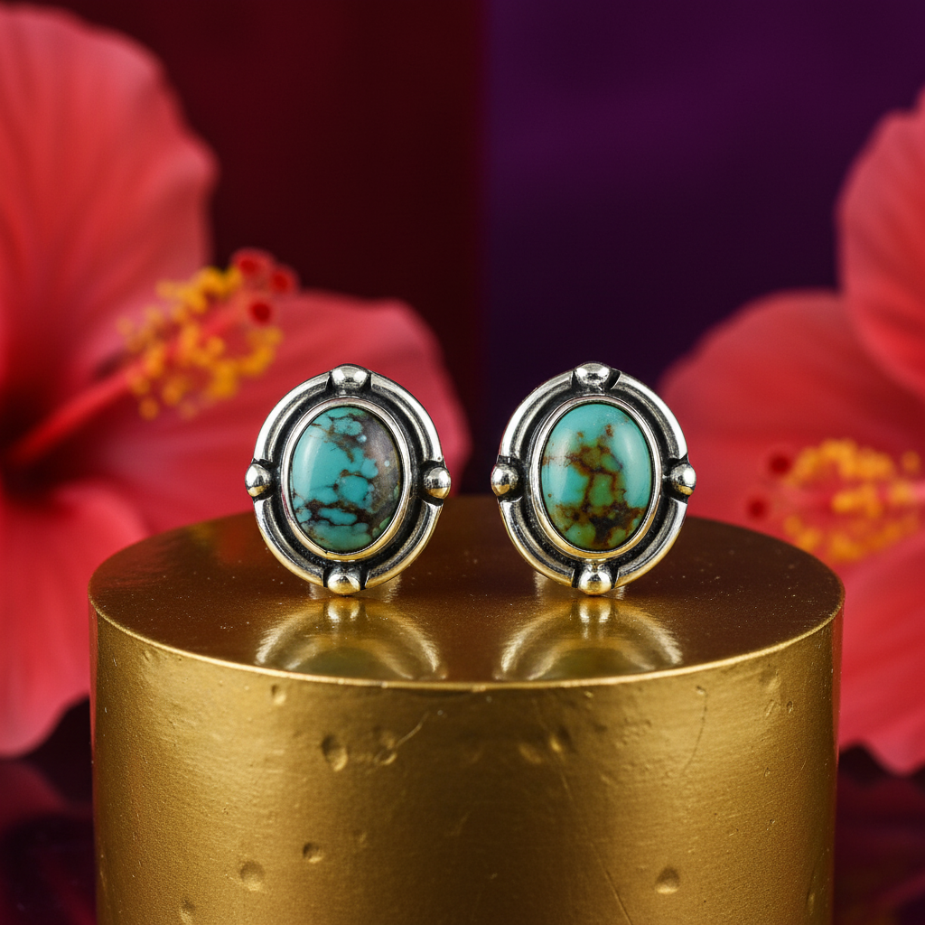 925 Silver Turquoise Stud Earrings for Women | Daily Wear