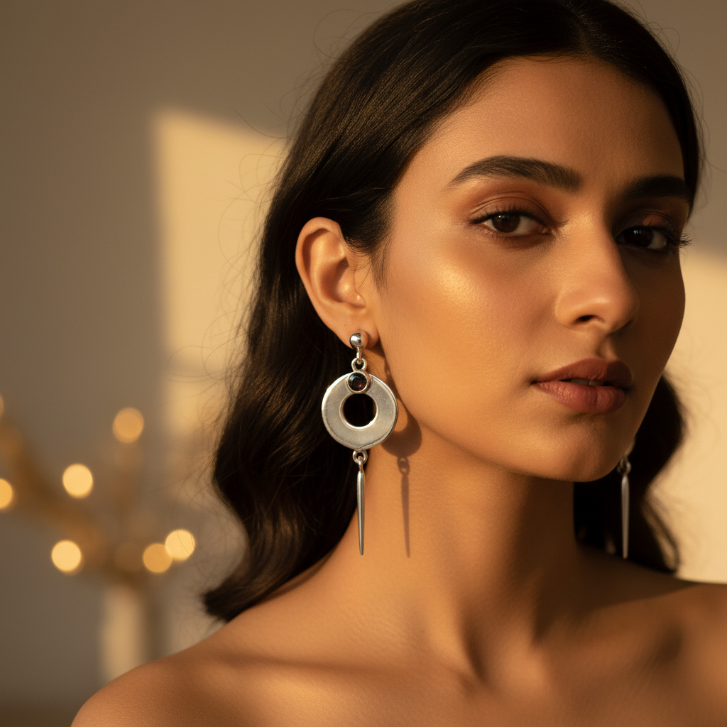 925纯银宝石圆形水滴耳环