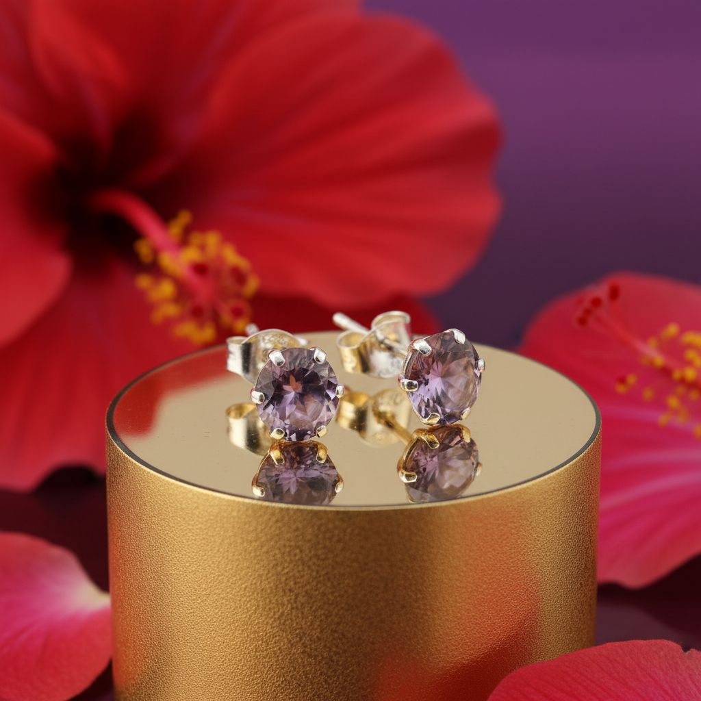 925 silver amethyst stud earrings for women | daily wear
