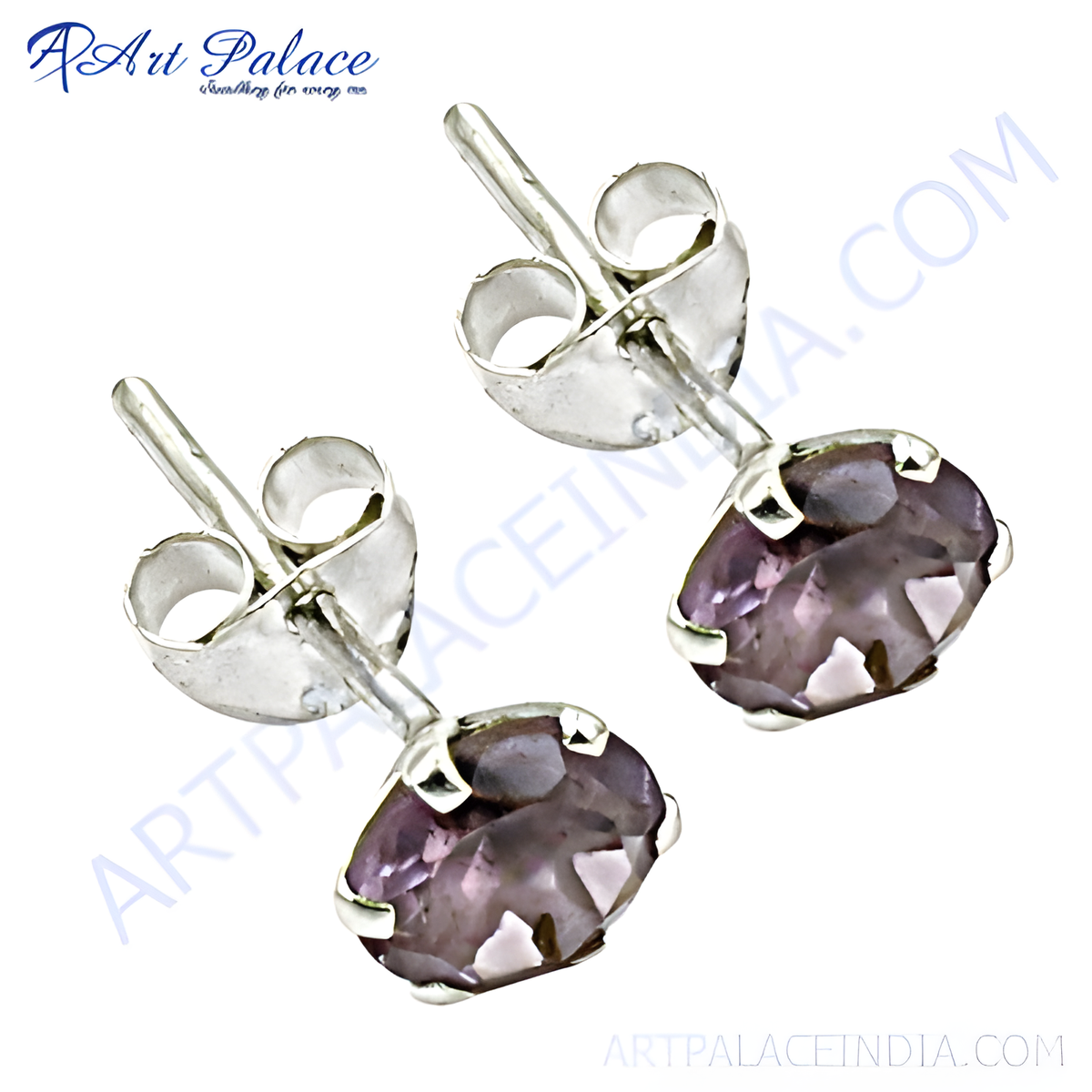 925 sterling silver amethyst stud earrings, purple gemstone, for women
