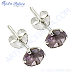 Load image into Gallery viewer, 925 sterling silver amethyst stud earrings, purple gemstone, for women
