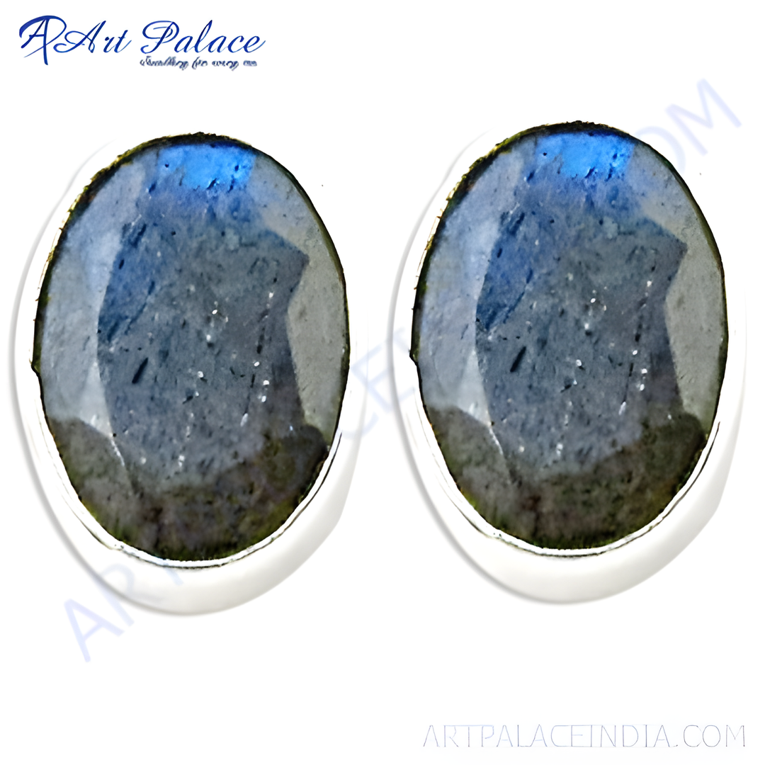 Labradorite Stud Earrings | 925 Sterling Silver | For Women