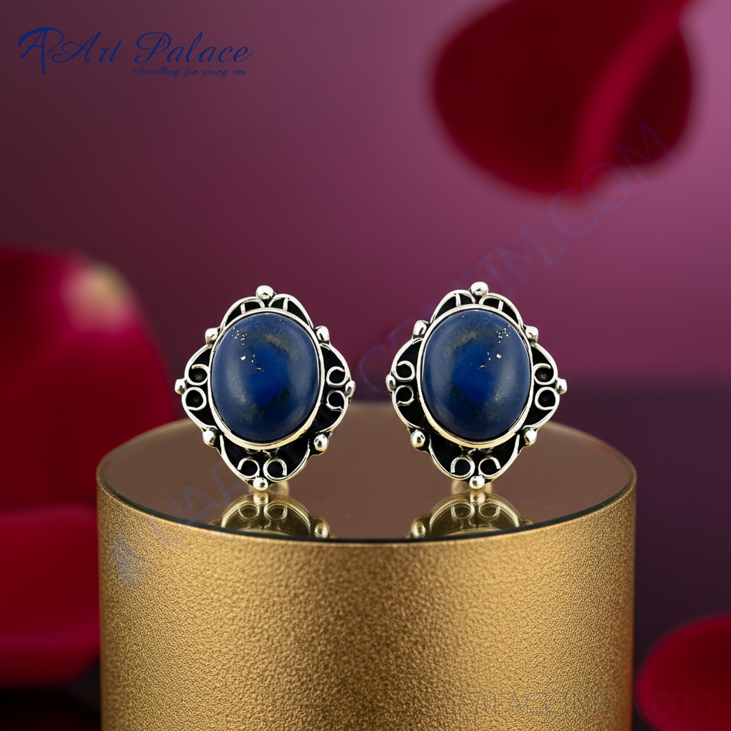 925纯银蓝色宝石耳钉 | 女士珠宝礼品