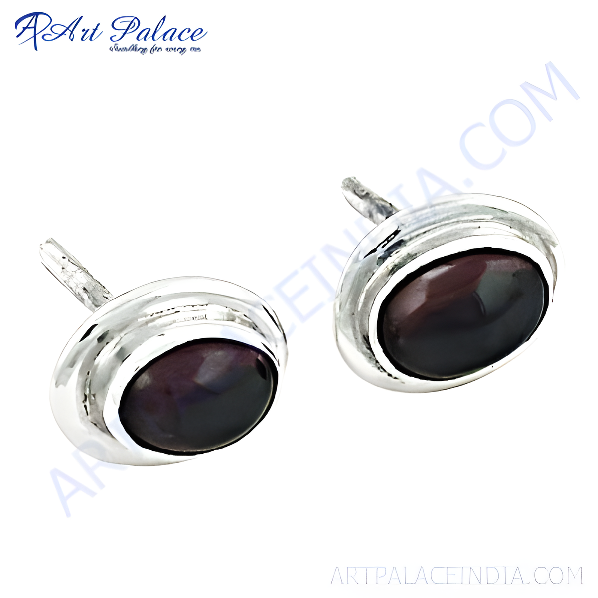 925 sterling silver stud earrings featuring black pearl gemstone cabochons for women