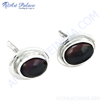 Load image into Gallery viewer, 925 sterling silver stud earrings featuring black pearl gemstone cabochons for women.
