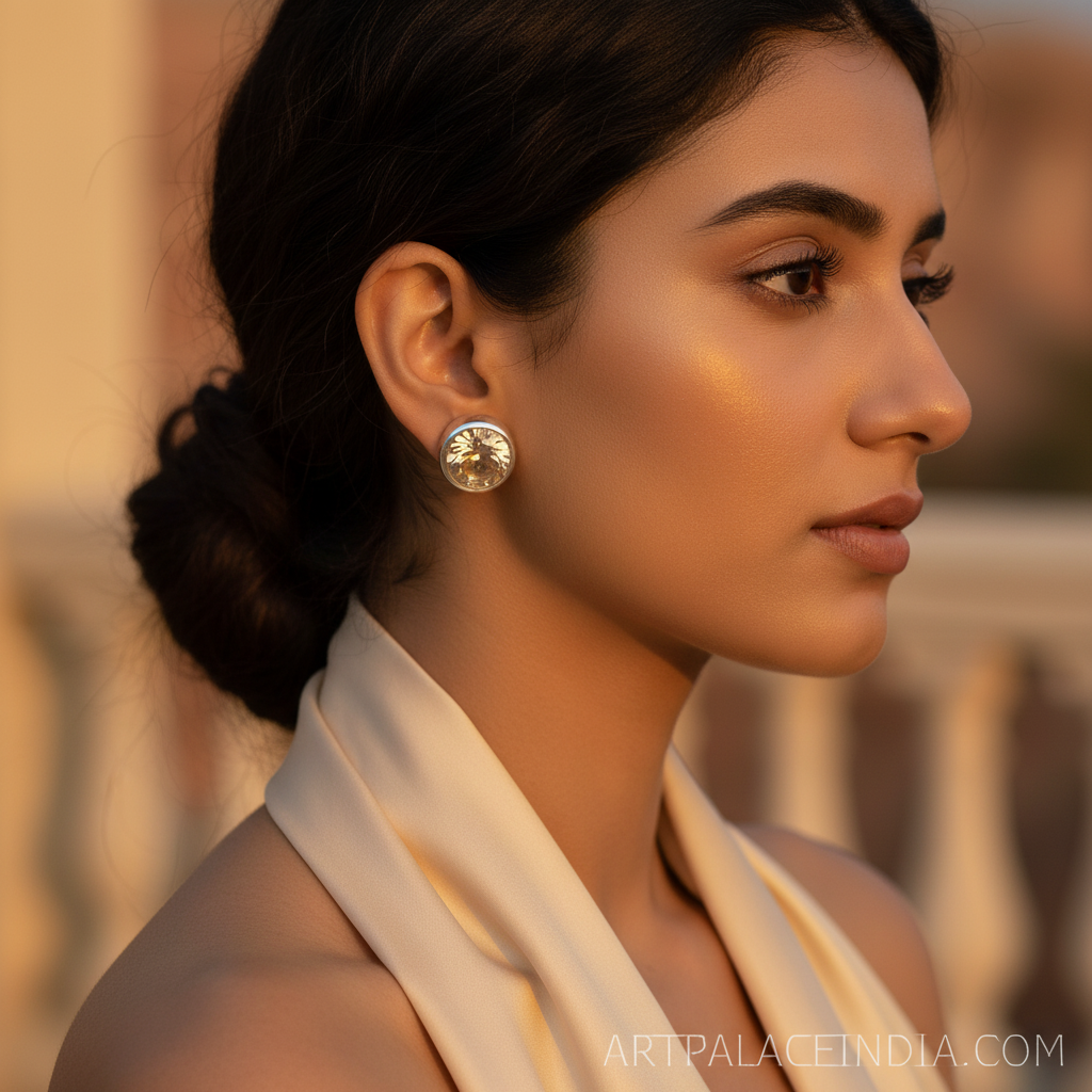 香槟色锆石银耳钉 | 女士珠宝礼品