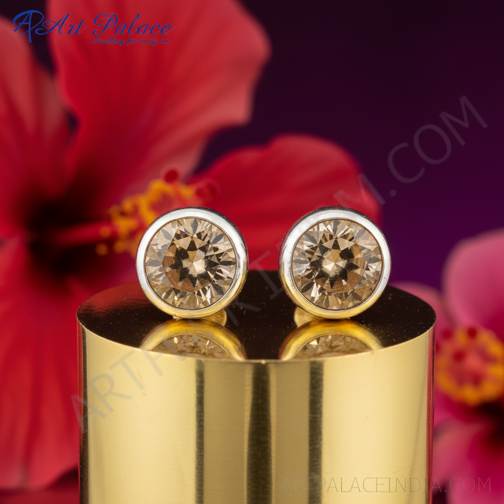 香槟色锆石银耳钉 | 女士珠宝礼品