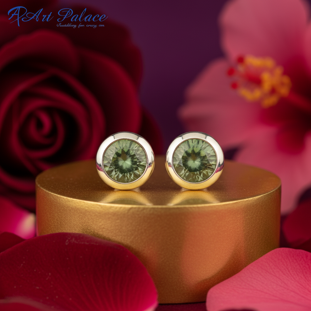 925 Silver Green Gemstone Stud Earrings | Women's Jewelry