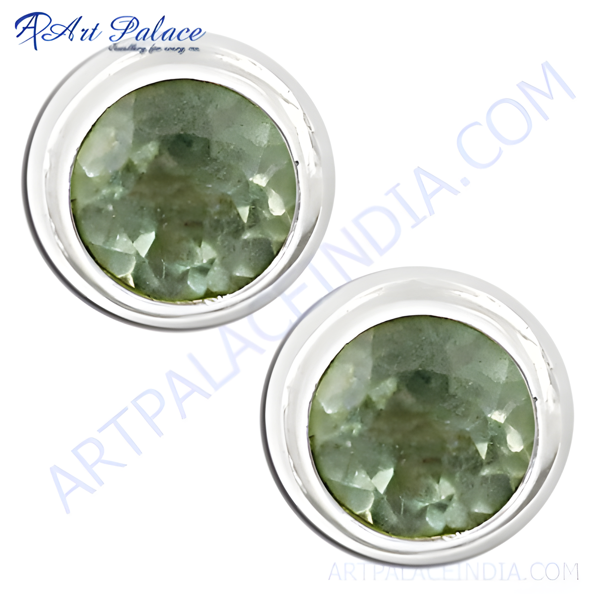 925 silver stud earrings featuring round green gemstones set in a polished silver bezel