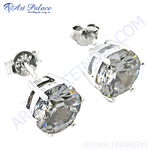 Load image into Gallery viewer, 925 sterling silver stud earrings featuring brilliant cubic zirconia gemstones on white background.
