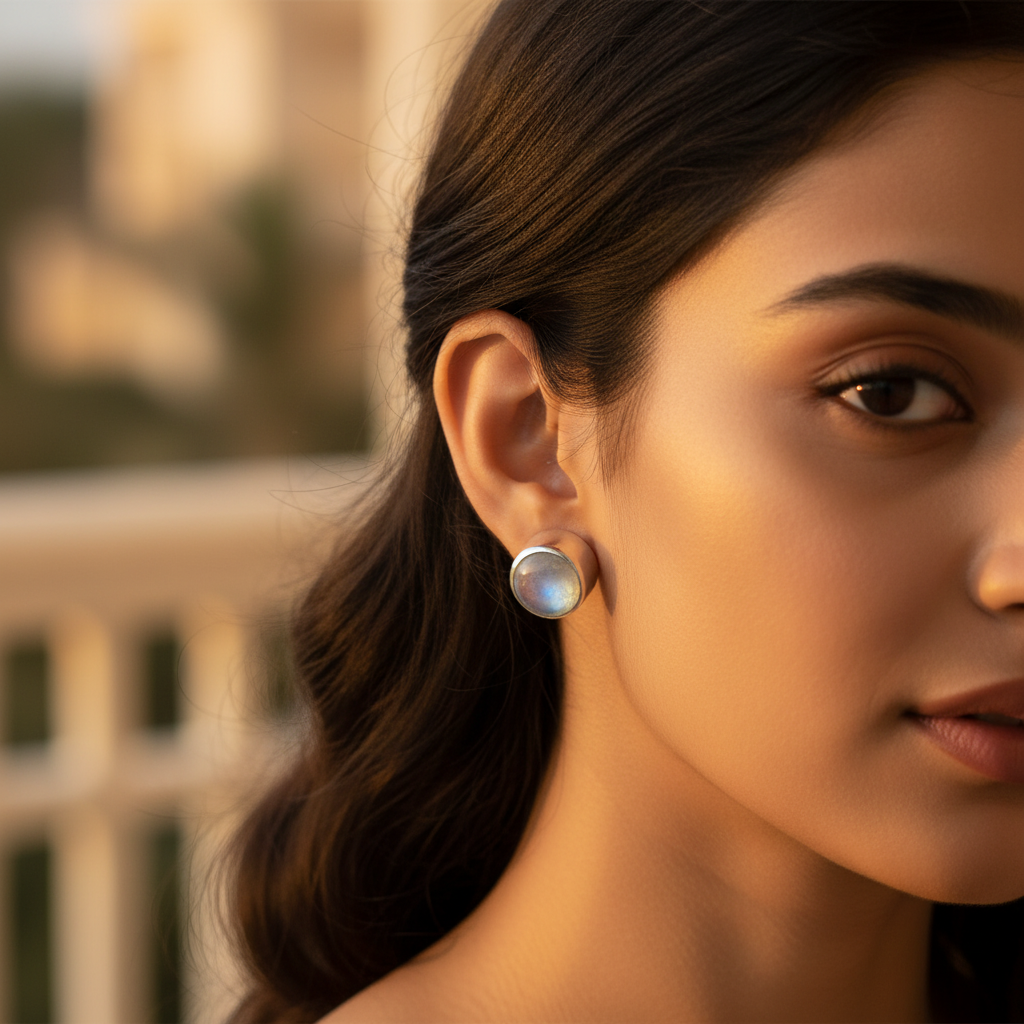 925 silver moonstone stud earrings for women | daily wear