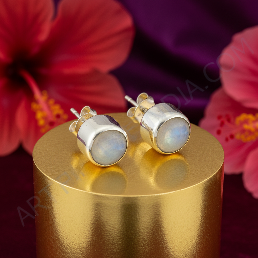 925 Silver Moonstone Stud Earrings for Women | Daily Wear