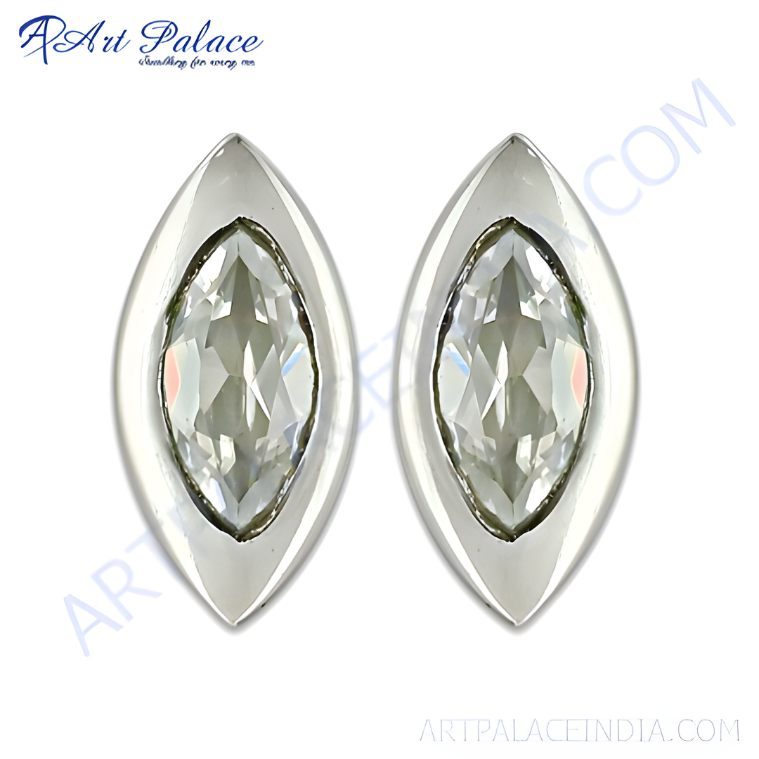 Silver marquise crystal stud earrings. Elegant, clear crystal studs for women.