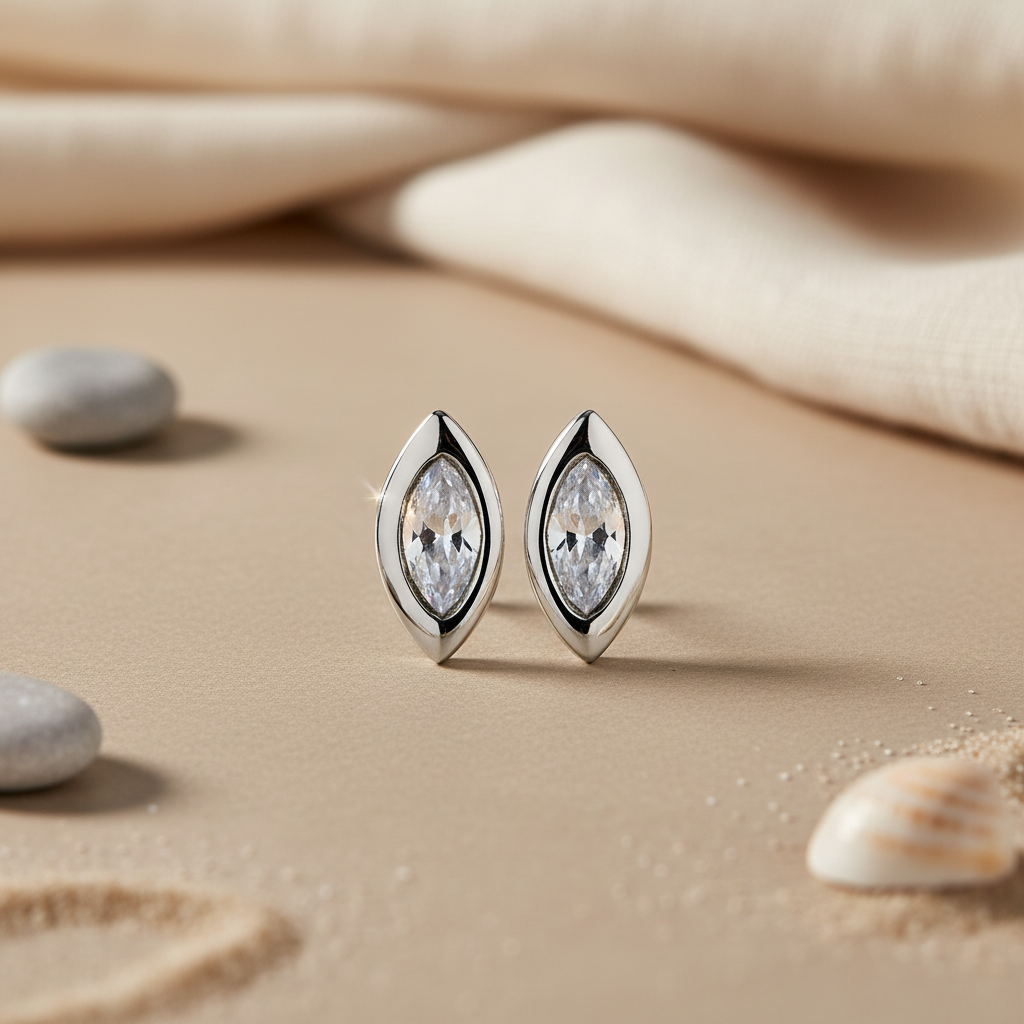 Silver Marquise Crystal Stud Earrings | Women's Jewelry Gift