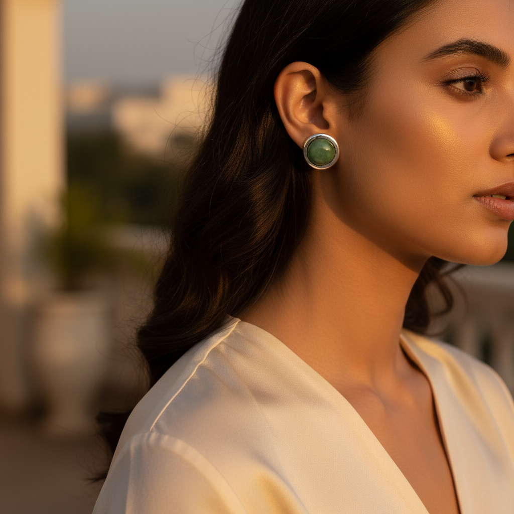 925 silver green gemstone stud earrings | women's jewelry