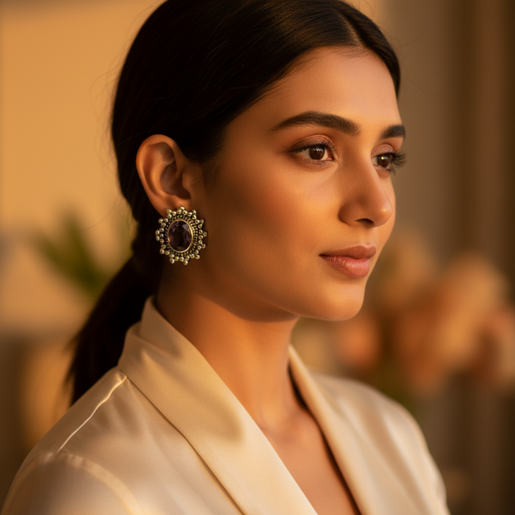 925 Silver Amethyst Stud Earrings for Women | Gemstone Jewelry