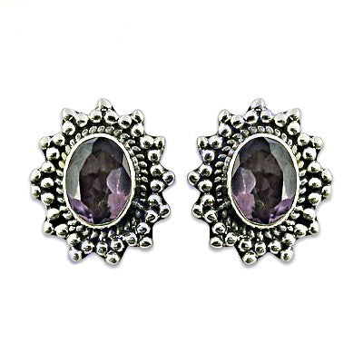 925 silver amethyst stud earrings for women | gemstone jewelry