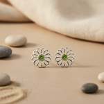 将图像加载到图库查看器中， 925 Silver Peridot Flower Stud Earrings for Women
