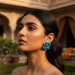 将图像加载到图库查看器中， Turquoise Stone Cluster Earrings | Silver Statement Earrings
