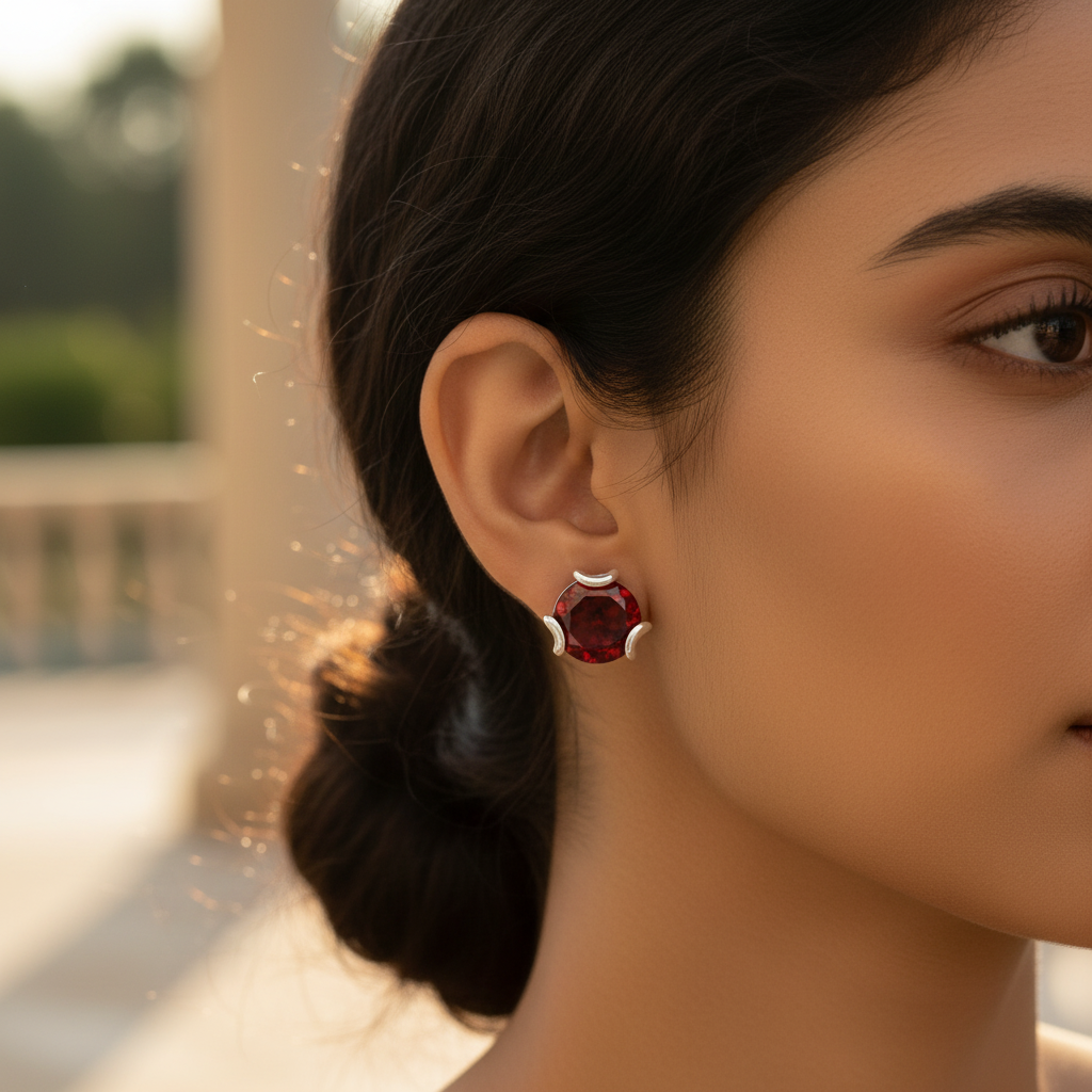 Silver garnet stud earrings for women | daily wear jewelry