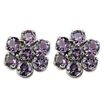 将图像加载到图库查看器中， Amethyst Stud Earrings | Silver Flower Earrings for Women
