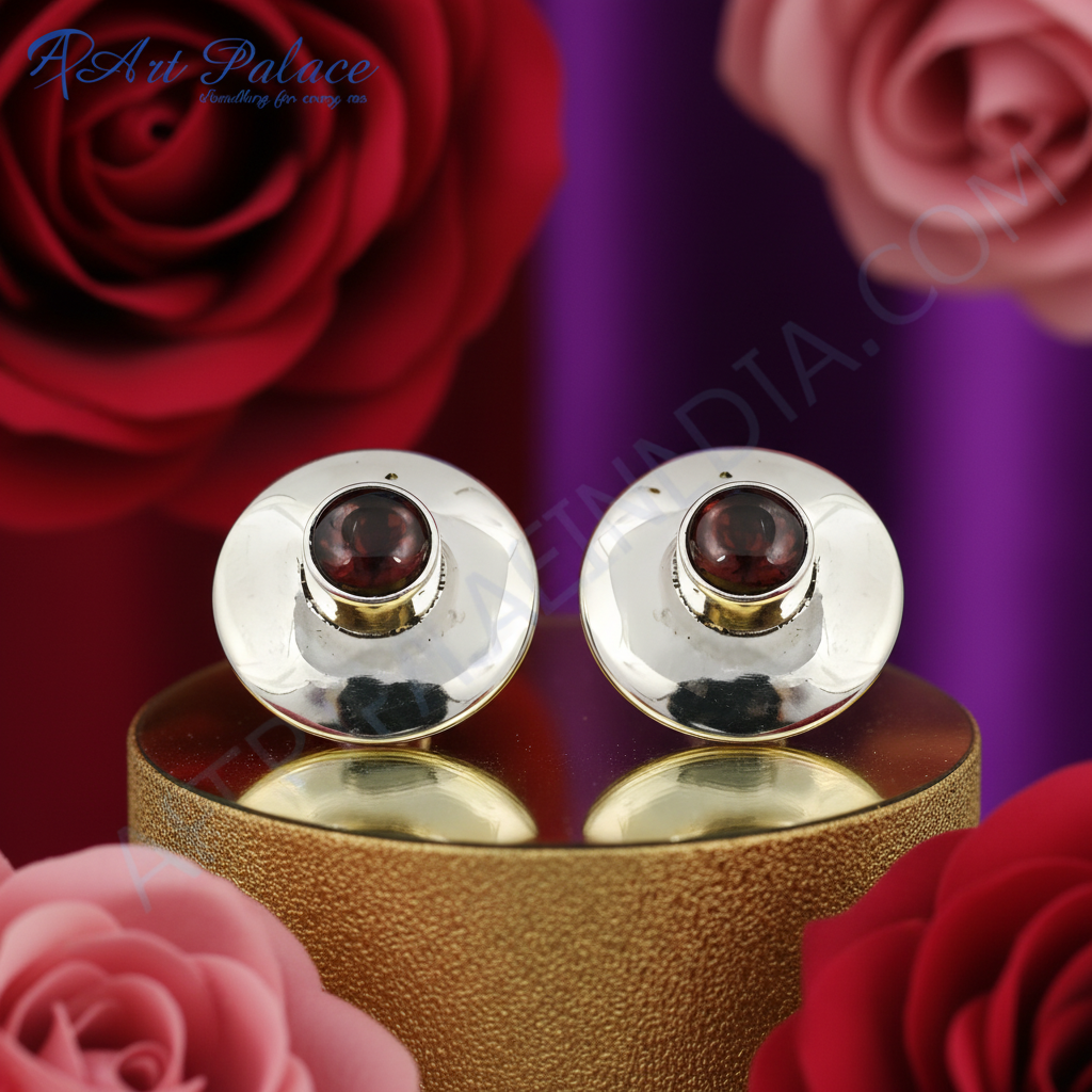 Silver stud earrings with garnet gemstone | women's jewelry gift