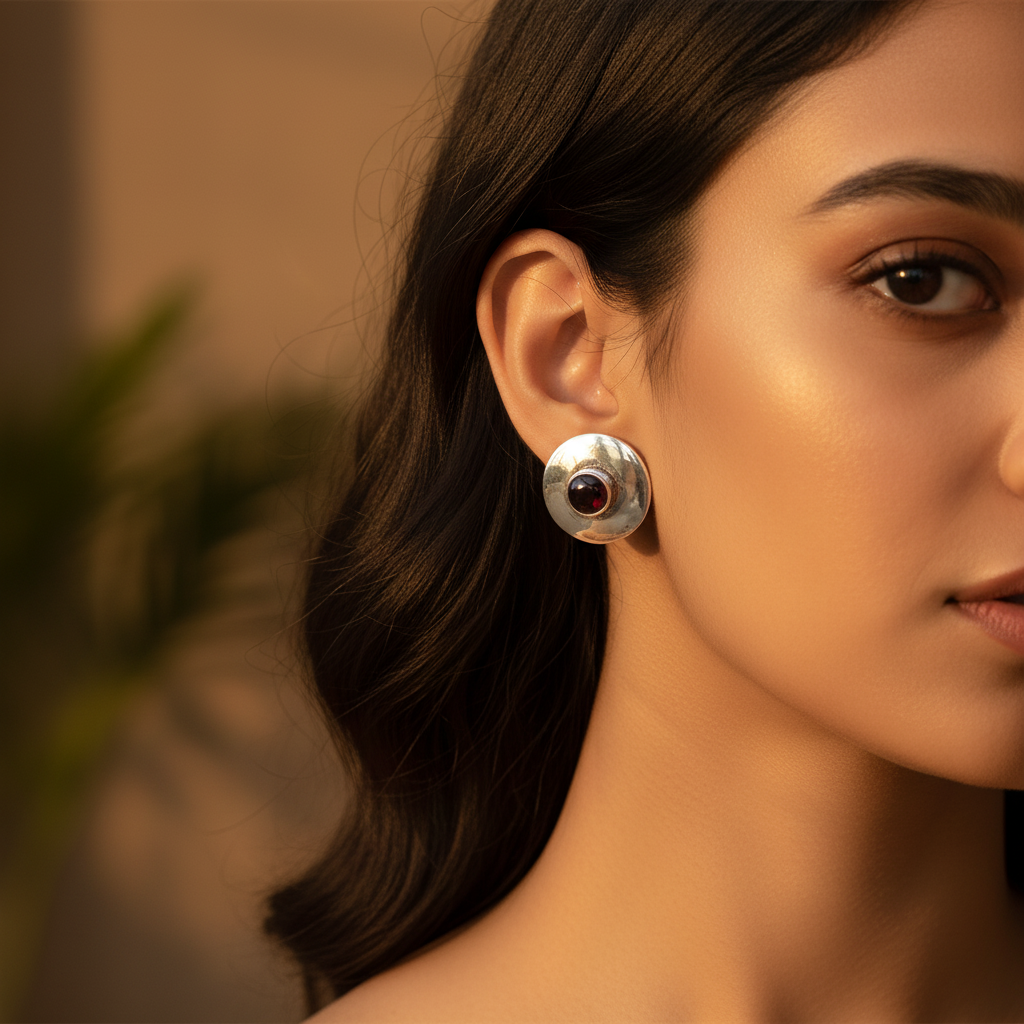 Silver Stud Earrings with Garnet Gemstone | Women's Jewelry Gift