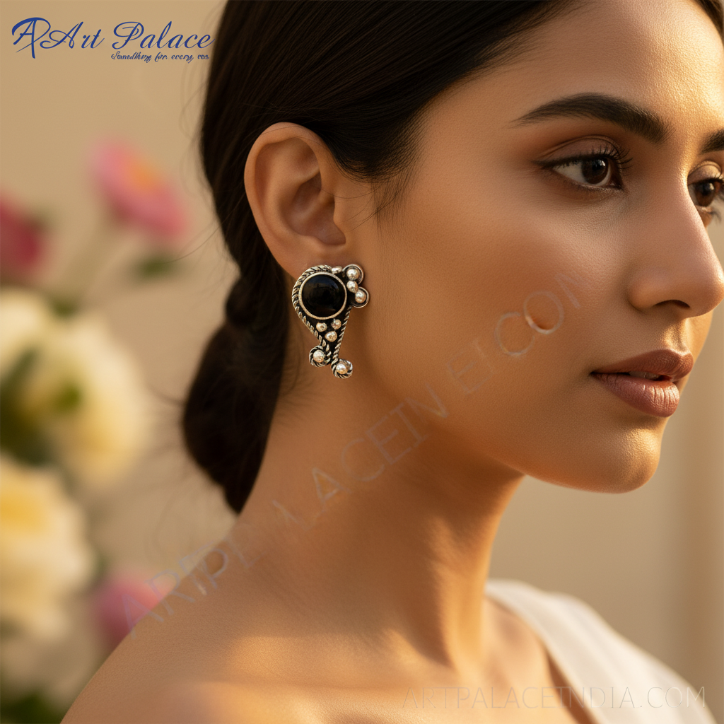 925 Silver Black Onyx Stud Earrings for Women | Daily Wear
