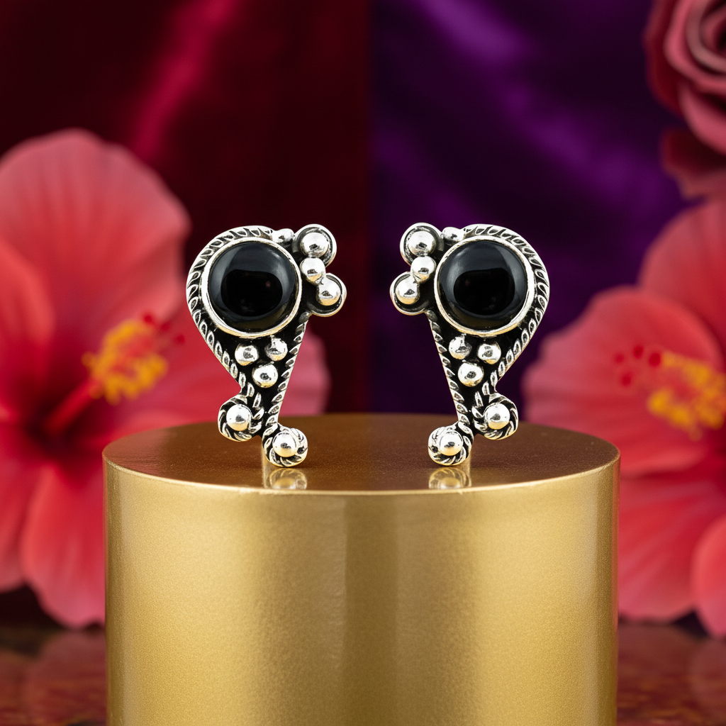 925 silver black onyx stud earrings for women | daily wear